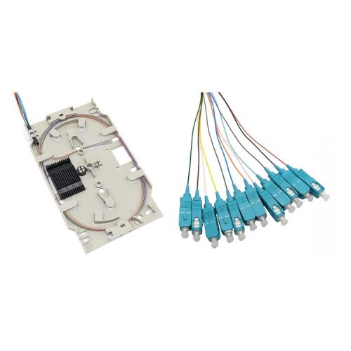 LWL Spleißkassette – 12× SC/UPC Pigtails – Multimode OM3 – farbig – 2,0 m