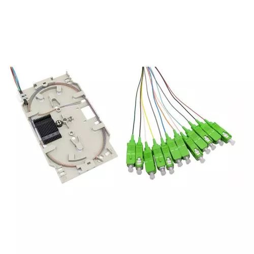 LWL Spleißkassette – 12× SC/UPC Pigtails – Multimode OM5 – farbig – 2,0 m