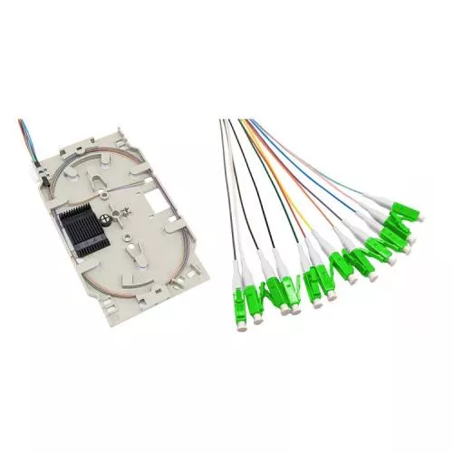 LWL Spleißkassette – 12× LC/UPC Pigtails – Multimode OM5 – farbig – 2,0 m