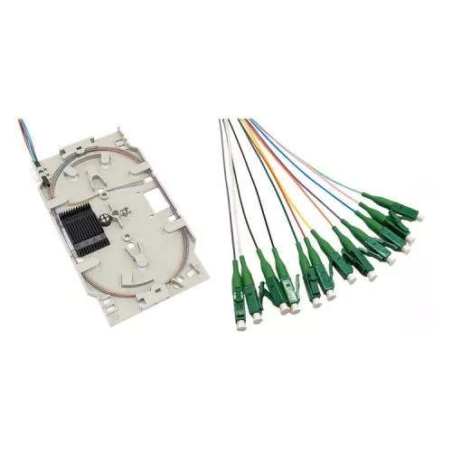 LWL Spleißkassette – 12× LC/APC 8° Pigtails – Singlemode OS2 – farbig – 2,0 m