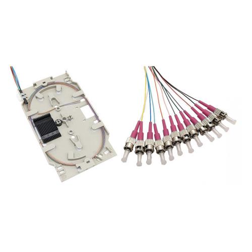 LWL Spleißkassette – 12× ST/UPC Pigtails – Multimode OM4 – farbig – 2,0 m