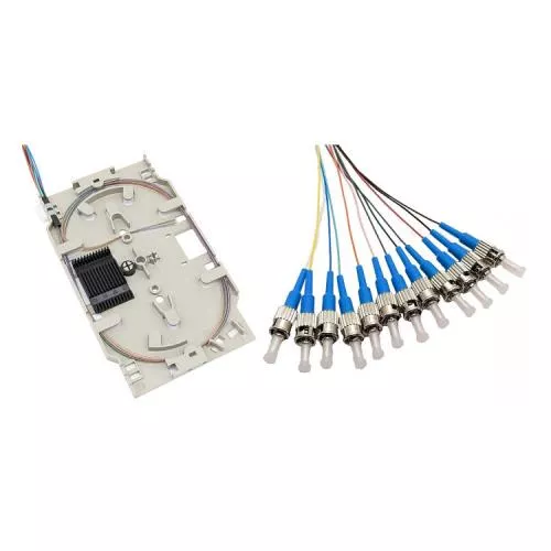 LWL Spleißkassette – 12× ST/UPC Pigtails – Singlemode OS2 – farbig – 2,0 m