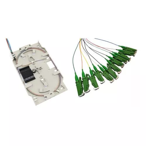 LWL Spleißkassette – 12× LSH/APC 8° Pigtails – Singlemode OS2 – farbig – 2,0 m