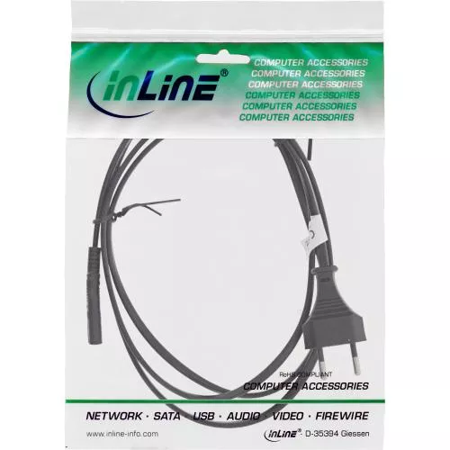 InLine® Netzkabel Netzstecker CEE7/16 Schweiz auf Euro 8 C7 Stecker schwarz 1,8m