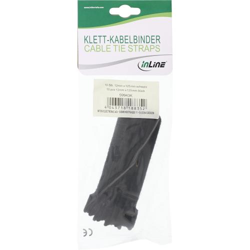 Preview: Klett-Kabelbinder 125 x 12 mm – Schwarz, wiederverwendbar, 10 Stück