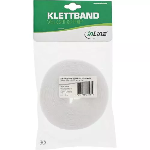 InLine® Kabelbinder, Klettverschlussband 16mm, weiß, 10m