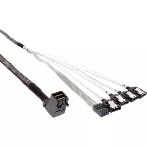 InLine® Mini SAS HD Kabel SFF-8643 gewinkelt zu 4x SATA + Sideband