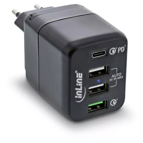 InLine® USB Netzteil 4port Ladegerät USB-C PD+QC4 QC3 45W schwarz