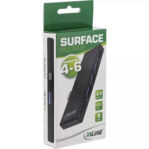 InLine® MultiHub Surface Pro 4/5/6 3-Port USB 3.2 Typ-A Buchse HDMI 4K Cardreader schwarz