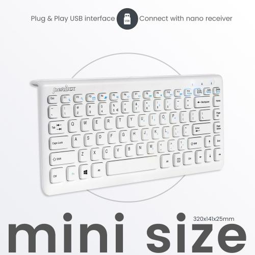 Perixx PERIDUO-707 PLUS US LAYOUT W Mini Tastatur und Maus Set schnurlos weiß