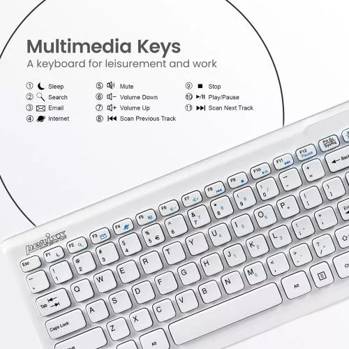 Perixx PERIDUO-707 PLUS US LAYOUT W Mini Tastatur und Maus Set schnurlos weiß