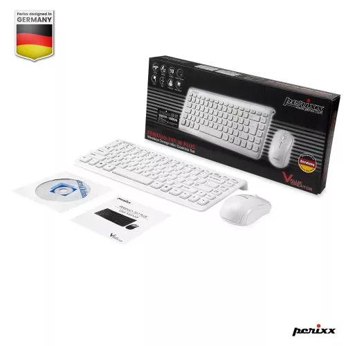 Perixx PERIDUO-707 PLUS US LAYOUT W Mini Tastatur und Maus Set schnurlos weiß