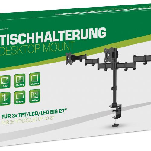 Preview: InLine® Tischhalterung für 3x TFT/LCD/LED bis 68cm (27") max. 3x 8kg