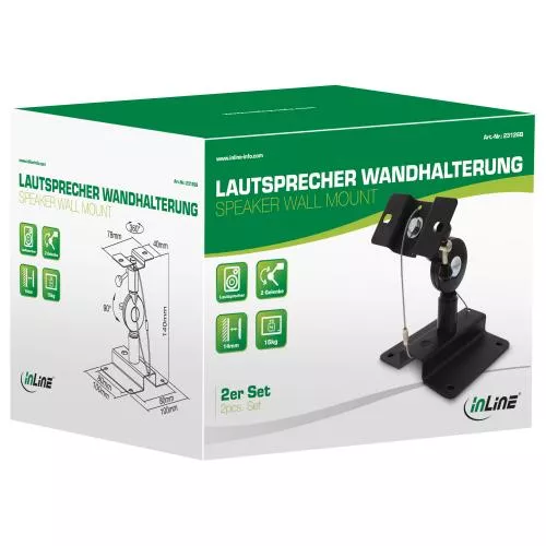 InLine® Lautsprecher Wandhalterung bis 15kg 2er Set schwarz