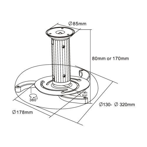 Preview: InLine® Deckenhalterung für Beamer Höhe 130/200mm max. 10kg