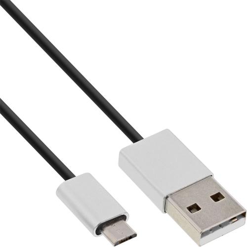 InLine® Micro-USB 2.0 Kabel, USB-A ST an Micro-B ST, schwarz/Alu, flexibel