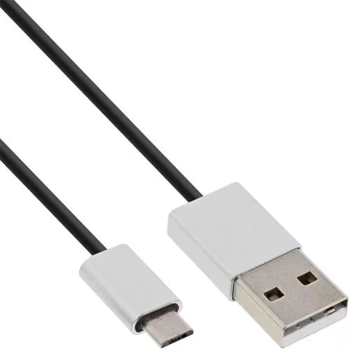InLine® USB 2.0 Kabel A an Micro B schwarz Alu flexibel