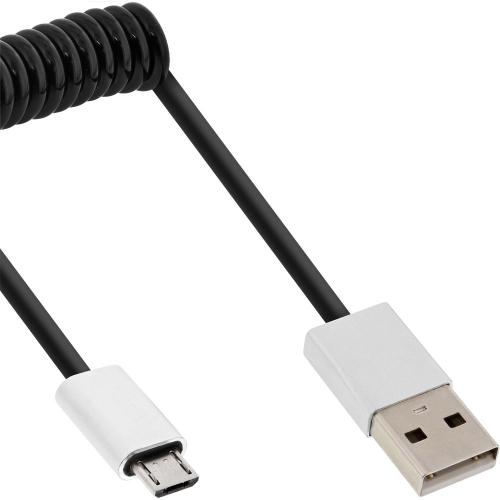 InLine® USB 2.0 Spiral Kabel A an Micro B schwarz Alu flexibel