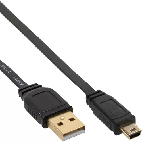 InLine® USB 2.0 Flach Kabel A an Mini B schwarz Kontakte vergoldet