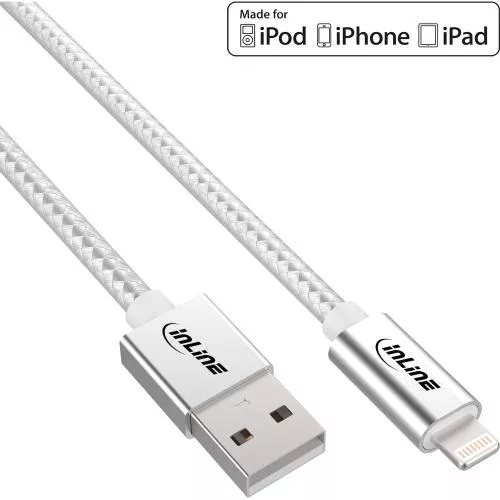 InLine® Lightning USB Kabel für iPad iPhone iPod silber / Alu