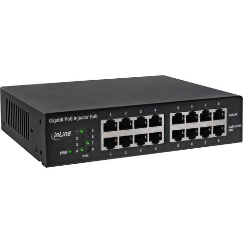 InLine® PoE+ Gigabit Netzwerk Injektor Hub 8 Port (8x PoE+) 1GBit/s Metall lüfterlos