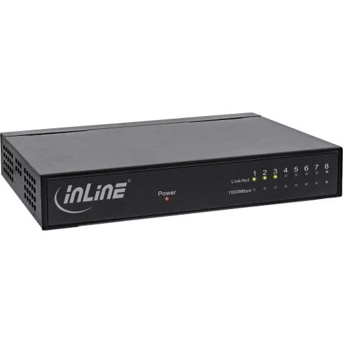 InLine Netzwerk Switch 8 Port Gigabit Ethernet 10/100/1000MBit/s Desktop Metall lüfterlos geschirmte Ports