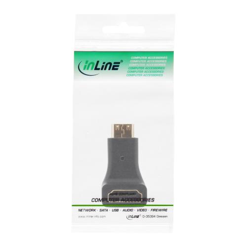 InLine® HDMI Adapter HDMI A Buchse auf Mini HDMI C Stecker gewinkelt 4K2K kompatibel vergoldete Kontakte
