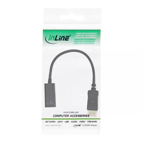 InLine® DisplayPort zu HDMI Adapterkabel mit Audio DisplayPort Stecker auf HDMI Buchse 4K/60Hz schwarz 0,15m
