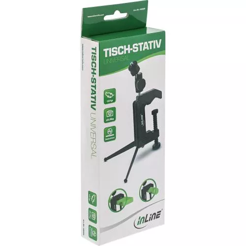 InLine® Tisch Stativ 190mm mit Schraubzwinge schwarz mit Kugelkopf