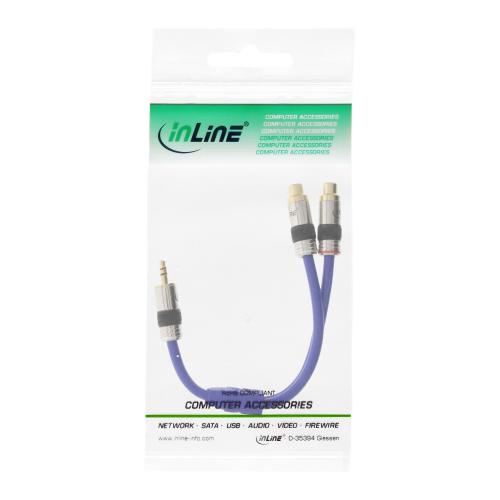 Preview: InLine® Cinch Klinke Kabel PREMIUM 2x Cinch Buchse an 3,5mm Klinke Stecker 0,25m