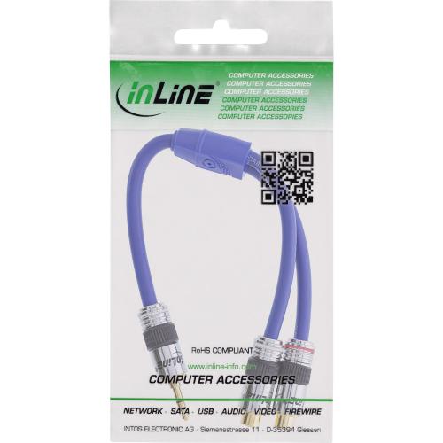 Preview: InLine® Cinch Klinke Kabel PREMIUM 2x Cinch Buchse an 3,5mm Klinke Stecker 0,25m
