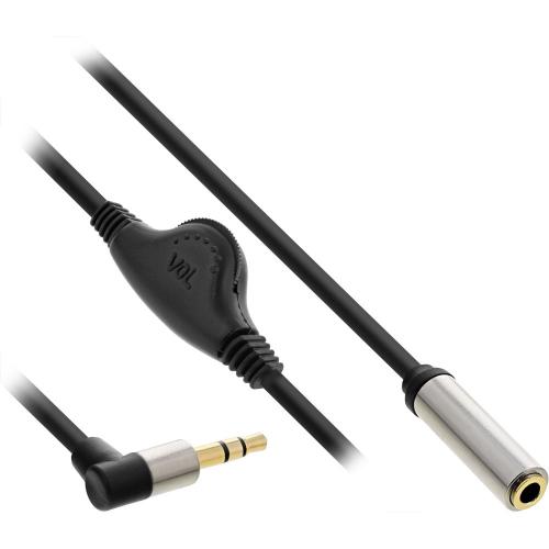 InLine® Slim Audio Kabel Klinke 3,5mm ST gewinkelt BU mit Lautstärkeregler 0,25m