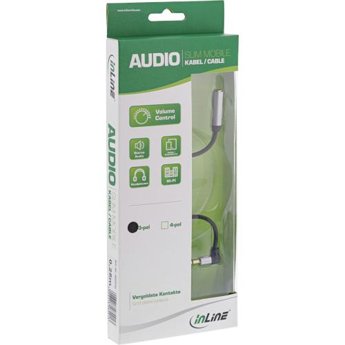 InLine® Slim Audio Kabel Klinke 3,5mm ST gewinkelt BU mit Lautstärkeregler 0,25m