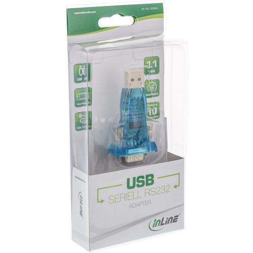 Preview: InLine® USB zu Seriell Adapter Stecker A an 9pol Sub D Stecker mit USB Verlängerung 0,8m