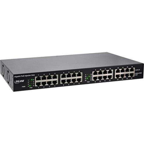 InLine® PoE+ Gigabit Netzwerk Injektor Hub 16 Port 16x PoE+ 1GBit/s 19" Metall 2 Lüfter