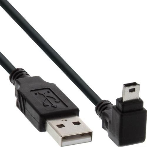 InLine® USB 2.0 Mini-Kabel, ST A/Mini-B ST 5pol, unten abgewinkelt 90°, schwarz