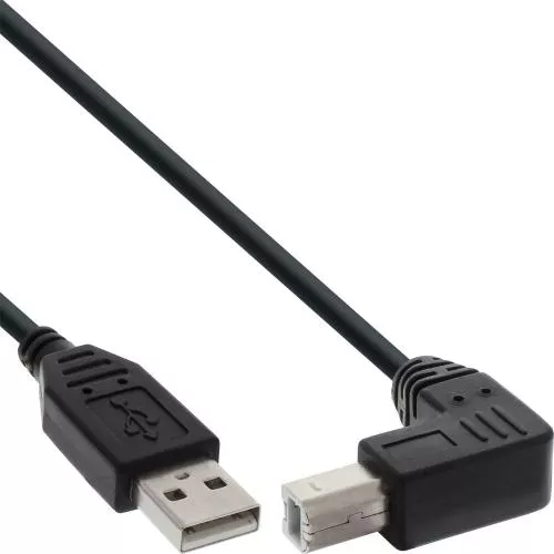 InLine® USB 2.0 Kabel A an B gewinkelt unten schwarz