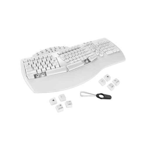 PERIXX PERIBOARD-612W DE ergonomische Tastatur Dualmodus Funk Bluetooth Windows Mac weiß