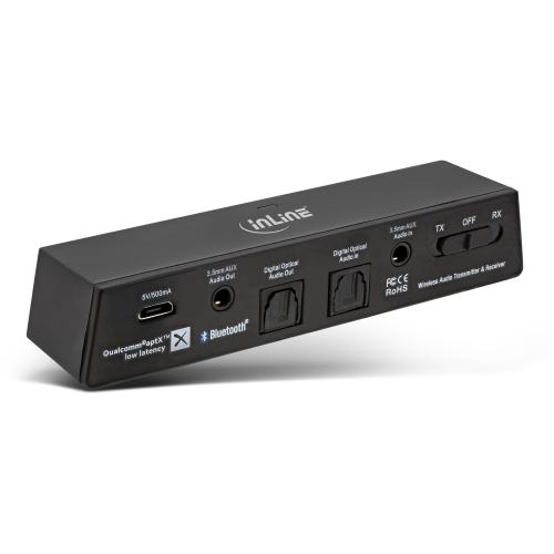 Preview: InLine® Bluetooth Audio Transceiver Sender Empfänger BT 5.0 aptX LL Klinke + Toslink