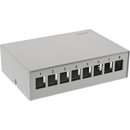 Patchpanel Dose Aufputz – für 8x Keystone RJ45, Metall, lichtgrau (RAL 7035)