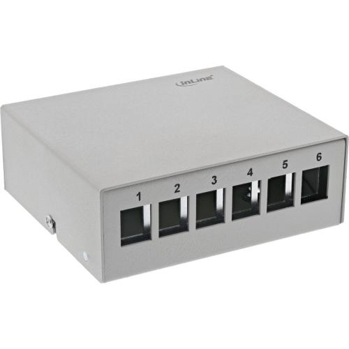Patchpanel Dose Aufputz – für 6x Keystone RJ45, Metall, lichtgrau (RAL 7035)