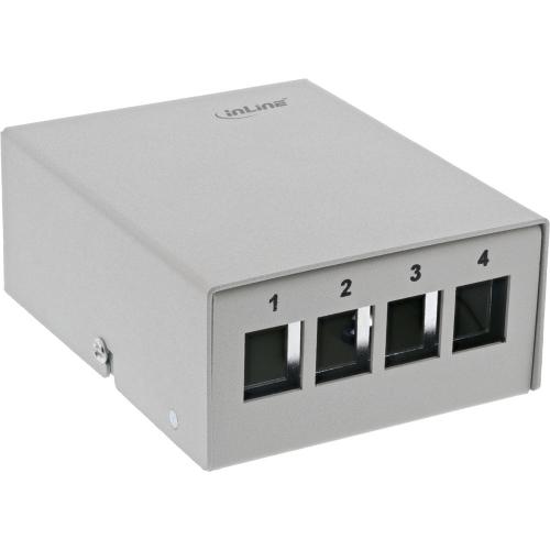 Patchpanel Dose Aufputz – für 4x Keystone RJ45, Metall, lichtgrau (RAL 7035)