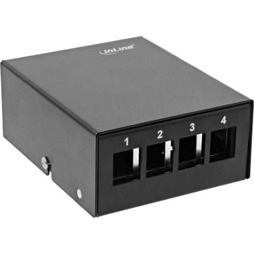 Patchpanel Dose Aufputz – 4x Keystone RJ45, Metall, schwarz (RAL 9005)