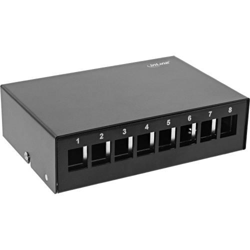 Patchpanel Dose Aufputz – für 8x Keystone RJ45, Metall, schwarz (RAL 9005)