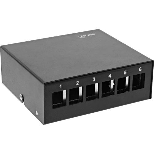 Patchpanel Dose Aufputz – für 6x Keystone RJ45, Metall, schwarz (RAL 9005)