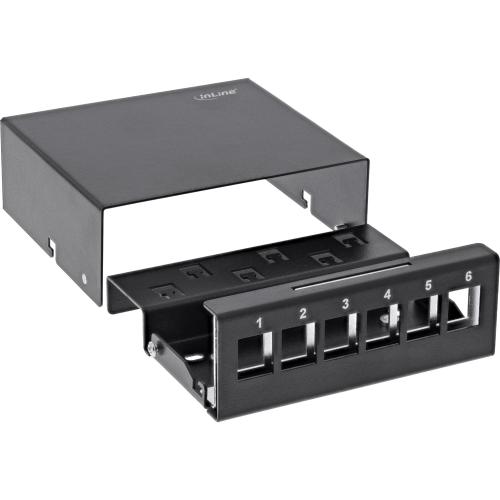 Preview: Patchpanel Dose Aufputz – für 6x Keystone RJ45, Metall, schwarz (RAL 9005)