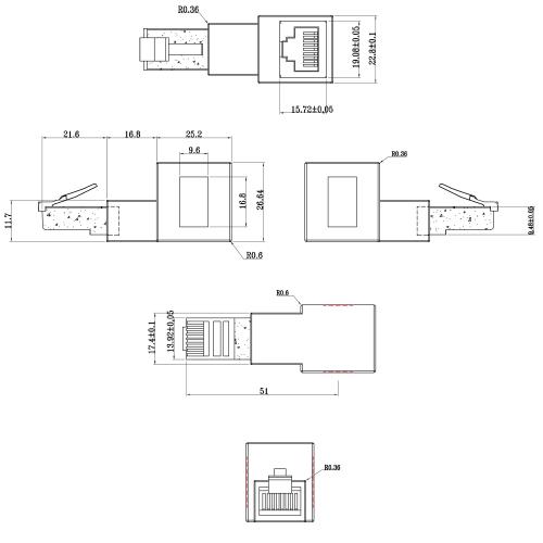 Preview: RJ45-Adapter Cat.6A, gewinkelt 90° nach oben, geschirmt
