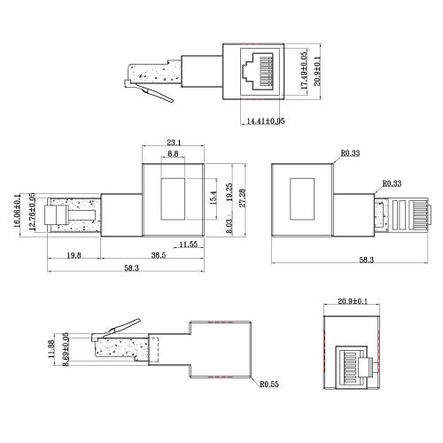 Preview: RJ45-Adapter Cat.6A, gewinkelt 90° nach links, geschirmt