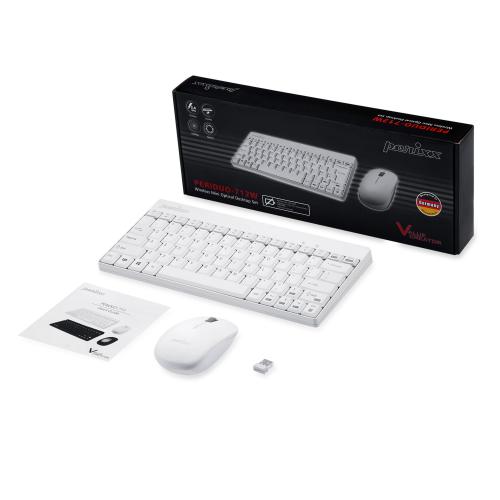 Perixx PERIDUO 712 DE W Mini Tastatur und Maus Set schnurlos weiß