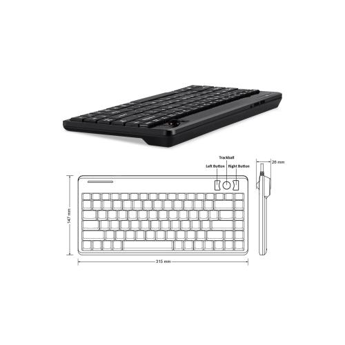Perixx PERIBOARD 706 PLUS US Mini Tastatur Trackball schnurlos schwarz